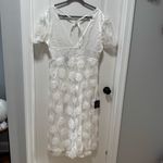 Lulus Gorgeous Elevation NWT size XL White Lace Rosette Puff Sleeve Midi Dress Photo 14