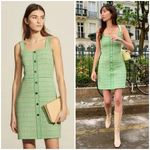 Sandro 💕💕 Lea Organic Cotton Blend Square Neck Tweed Dress ~ Vert Green 34 Photo 1