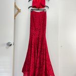 La Femme  High Square Neck Jersey & Lace Two-Piece Gown Photo 7