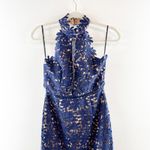Lulus  Divine Destiny Halter High Neck Lined Lace Midi Dress Navy Blue Medium Photo 3
