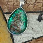 Handmade Green Glitter & Real Snakeskin Accent Tear Shaped Necklace on a 20” chain Photo 3