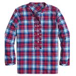 J.Crew Mercantile Flannel Plaid Popover Shirt Top Ruffle Blue Red Size XS Photo 2