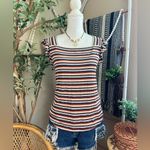 Eri + Ali Burnt Orange/Beige/Gray Striped Ribbed Flutter Sleeve Top Orange Size L Photo 1