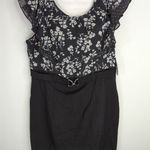 Alyx Womens Floral Flutter Short Sleeve Sheath Dress Black Size‎ 14 NWT Modest Photo 0