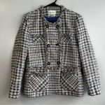 The Fold Kingswood Tweed Double Breasted Fringe Detail Blazer Jacket US 10 UK 14 Blue Photo 0