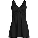 Lands' End  Black‎ Long Slender Suit Wrap Mini Swim Dress One Piece Size 24 DDD Photo 3