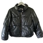Milly  Black Faux Leather Puffer Jacket Photo 0