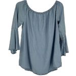 Beach Lunch Lounge Chambray Stripe Top 3/4 Bell Sleeves Boho Coastal Size L Photo 0