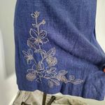 Vintage Depeche Mode Blue Linen Blend Slip Dress Embroidered Flowers Size 8P Photo 3
