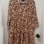 Rachel Zoe Brown and White Tiered Dress NWOT size Small 3/4 Sleeves Zebra Safari Photo 0