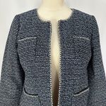 Talbots Tweed Blazer Blue White Fringe Trim Career Jacket Womens Size 2 Photo 1