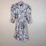 White House | Black Market Bird Flower Print A Line Dress Womens 10 Puff Shoulder Photo 10