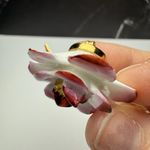 Pink & White Porcelain Rose Bud Flower Stem Brooch Pin Gold Tone Signed CR Photo 2