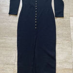 Vintage 90s Halla in LA Womens L Black Waffle Knit Gothic Dress Gold‎ Buttons Size L Photo 0
