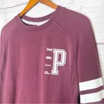 PINK - Victoria's Secret VS PINK Maroon Crewneck Sweater with White Varsity Stripes Size Small Photo 1