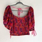 Free People  Back On Top Hot Pink Floral Print Smocked Puff Sleeve Medium Photo 2