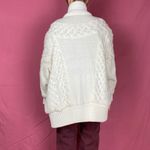 VINTAGE THICK CREAM KNIT ZIP UP JACKET CARDIGAN SCARF OVERSIZED White Size L Photo 5