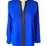 Calvin Klein  Women's Bright Blue & Black Long Sleeved Half Zip Popover Blouse Photo 0