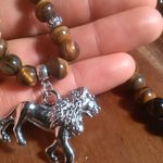 Lion Charm Tiger's Eye Beaded Silvertone and Stainless Steel Necklace Photo 7