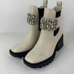 Karl Lagerfeld Paris Ivory Chunky Heel Embellished Platform Combat Boot Size 7.5 Photo 2