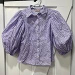 byTiMo Womens Puff Sleeve Poplin Blouse Small Cotton Button Boho Cottage Fairy Purple Photo 1
