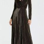 Mac Duggal  NWT Long Sleeve Faux Wrap A-Line Gown in Black Gold Size 4 Photo 0