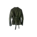 Hh_Hhh Women Size Large Made In Turkey Green Leather Double Breasted Belted Coat Photo 4