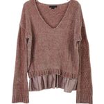 American Eagle  Mauve Pink Chenille Knit Peplum Ruffle V-Neck Sweater Small Photo 1