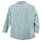 LL Bean Green Blue Plaid 3/4 Sleeve Button Cotton Seersucker Shirt Size MEDIUM Photo 4
