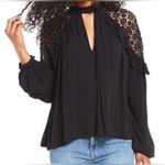 Free People Little Bit Of Love Crochet Lace Ruffle Keyhole Blouse Black Size XS Photo 3