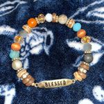 Source Unknown "Blessed" Bar Charm Beaded Stretch Bracelet with wood, glass, and crystal beads Photo 2