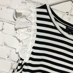 Chic Black & White Striped Lace Sleeve Top Large Black Photo 3