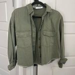 NIC & JO Cropped Raw Hem Green Shacket Photo 1