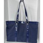 Tory Burch  Canvas Jane Tote navy patient leather Shoulder Bag Photo 2