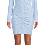 No Boundaries  Light Blue Ruched Button Front Dress Long Sleeve Photo 0
