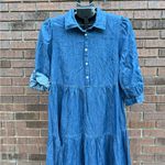 Tommy Hilfiger Chambray Denim Blue Popover Tiered Shirt Dress Womens Size 8 New Photo 1