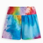 Torrid  3 Plus Size Sleep Terry Cloth Beach Short Rainbow Tie Dye Pull On Coverup Photo 3