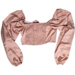 Princess Polly  Pink Satin Tie Front Cropped‎ Long Sleeve Peasant Estee Top 10 Photo 1