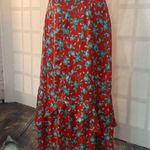Love, Whit. By Whitney Port Red Blue Floral midi Skirt Size Large Photo 6