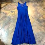 Morgan & Co. Blue Maxi Plunging V neck, Side Mesh Cutouts A Photo 15