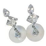 American Vintage Crystal Glass Dangle Earrings Diamond Shape Teardrops 3/4” Rhinestone Posts New Photo 0