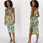 Lulus Lulu’s Vacay Ways Teal Floral Satin One-Shoulder Cutout Midi Dress Photo 1