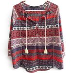 19 Cooper Red Relaxed Boho Tie Front Blouse Photo 0