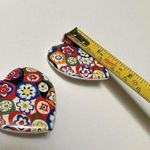 Large Oversized Ceramic Heart Clip On Earrings Multi Color Floral Mosaic Print Photo 3