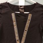 Bebe  Stretchy LS Bodysuit Black Gold silver studs Size M/L Stretch‎ Photo 1