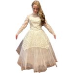 Vintage 60s Lace High Neck Wedding Gown w/ Tulle Skirt ILGWU USA small White Photo 5