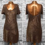 Free People  Bronze Metallic Shimmer Bodycon Dress Womens Size L Low Back‎ Photo 4