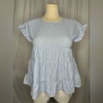 Andree by Unit Blue White Pinstripe Tiered Babydoll Top Size M (1122) Photo 1