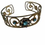Vintage Brass Openwork rhinestone Cuff Bracelet Photo 1