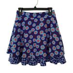 Kate Spade  Tangier Blue Floral Double Layer Silk Skirt Tiered 2 EUC Dressy Mini Photo 0